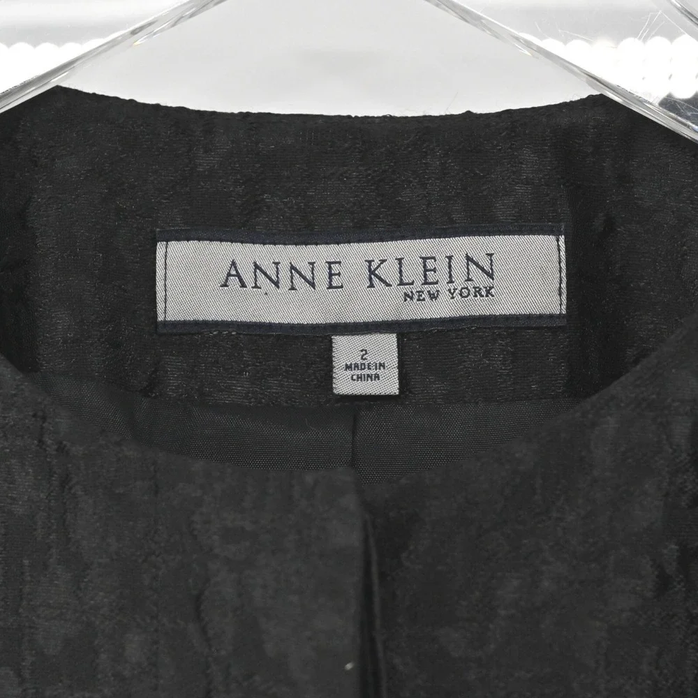 Anne Klein Textured Wool Blazer Womens Size 2 Black Bell Sleeve Vintage‎ 00s